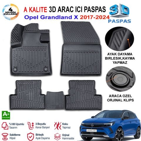 Opel Grandland X 3D Paspas Havuzlu Pro 2017-2024 Arası