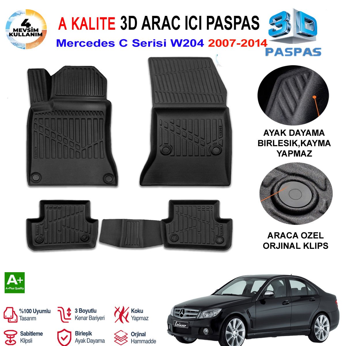 Mercedes C Serisi W204 3D Paspas Havuzlu Pro 2007-2014 Arası