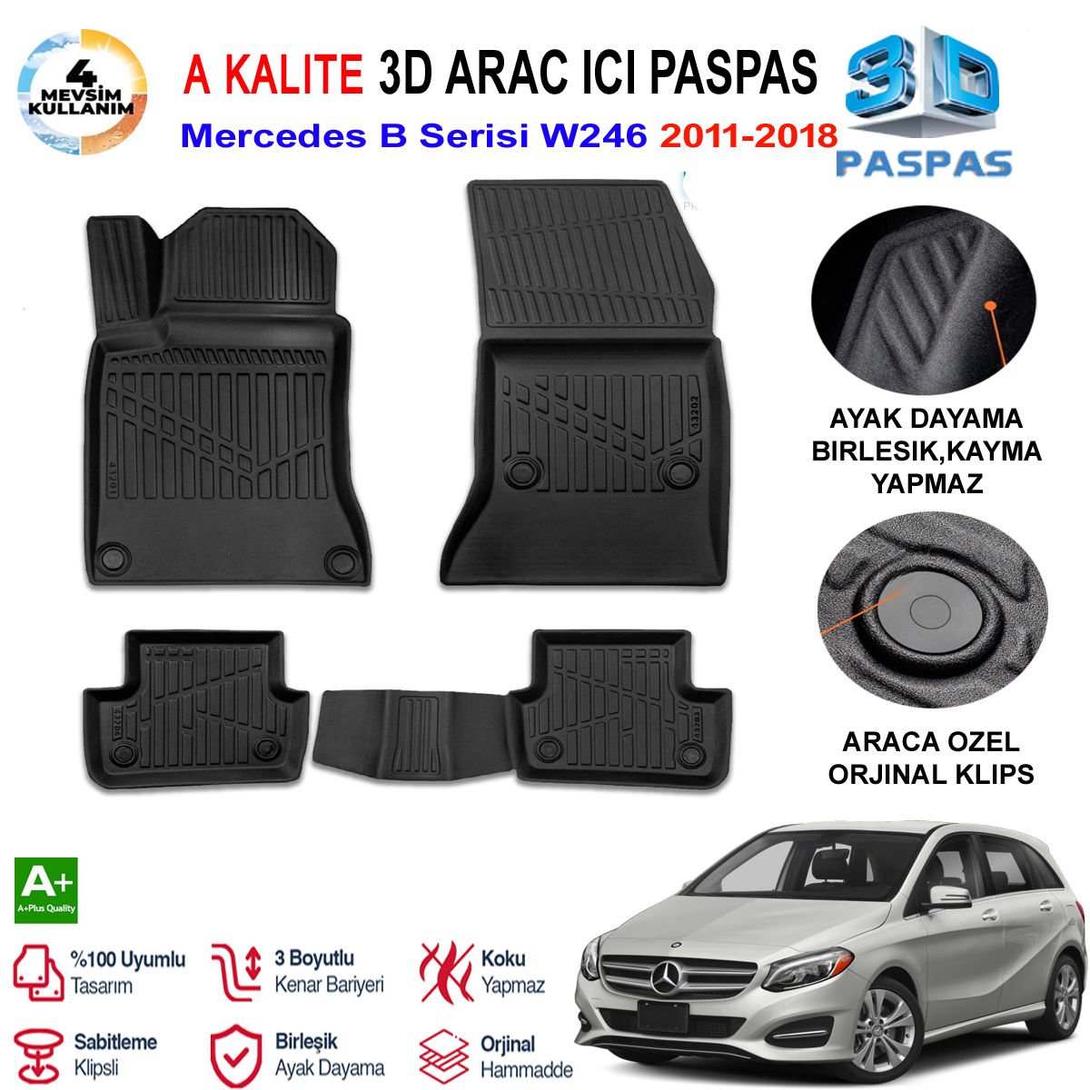 Mercedes B Serisi W246 3D Paspas Havuzlu Pro 2011-2018 Arası