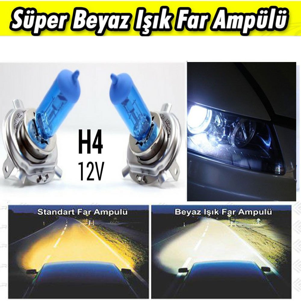 H4 Beyaz Işık Far Ampulü 12V 100W