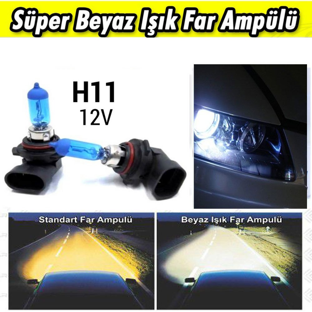 H11 Beyaz Işık Far Ampulü 12V 55 Watt