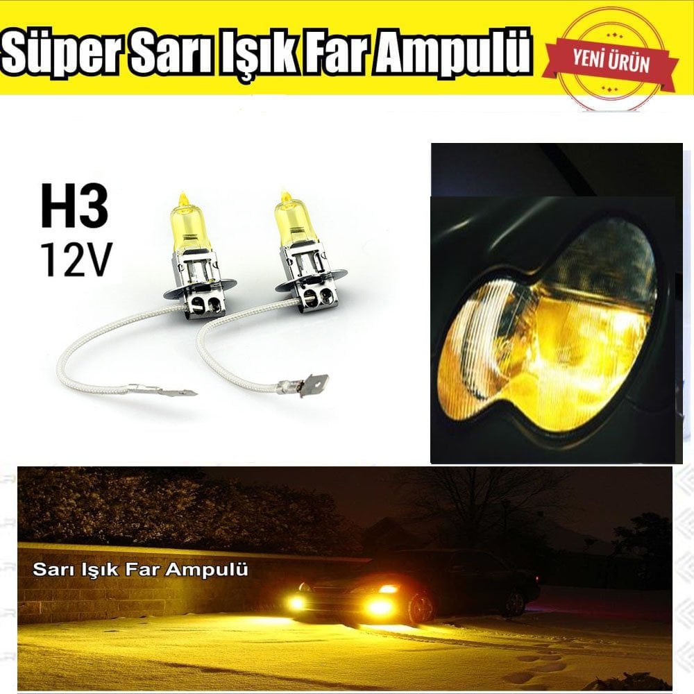 H3 JDM Süper Sarı Işık Far Ampul 12V 100W-55W