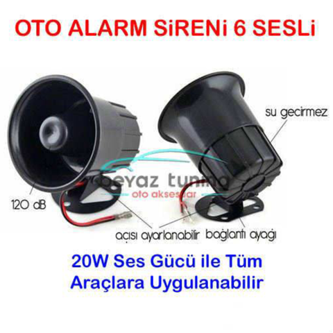 Oto Alarm Sireni 12V 20W 6 Sesli