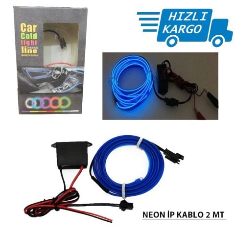 Araba Araç İçi Torpido Ledi İp Neon İp Led El Wire 2 Metre Mavi