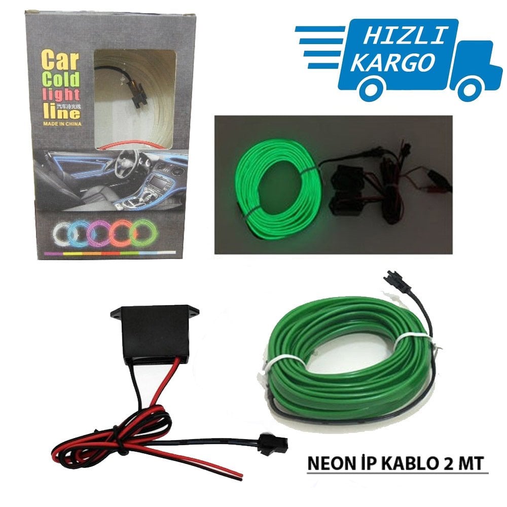 Araba Araç İçi Torpido Ledi İp Neon İp Led El Wire 2 Metre Yeşil