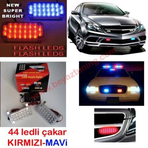 44 Ledli Panjur İçi Flaş Çakar Lamba Kırmızı Mavi