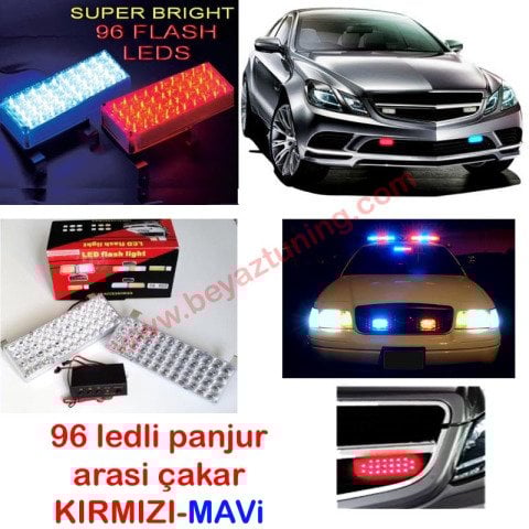 96 Ledli Panjur İçi Flaş Çakar Lamba Kırmızı Mavi