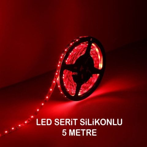 Led Şerit Silikonlu Dış Mekan 5mt 12V Kırmızı