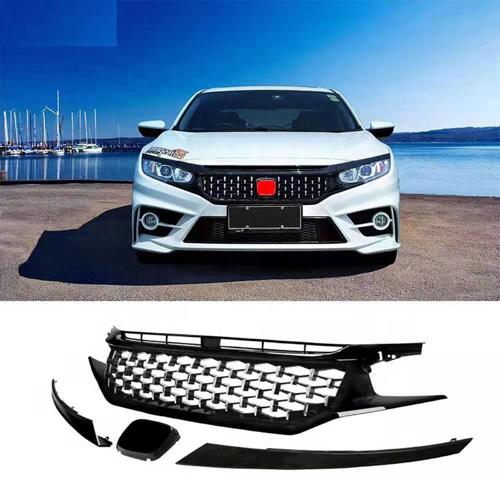 Honda Civic FC5 Diamond Ön Panjur Ve Far Kaşları Siyah 2015-2019