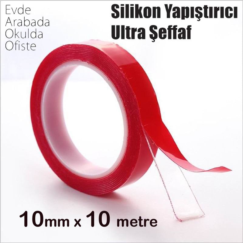 Süper Güçlü Çift Taraflı Bant Şeffaf Silikonlu 10MM X 5 MT