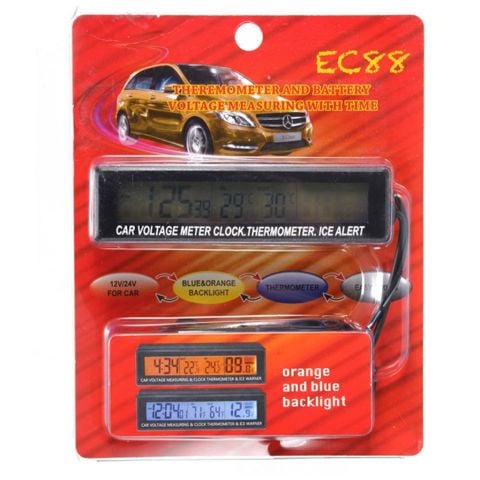 Araç İçi Elektronik Saat Termometre Sıcaklık Voltaj Ölçer