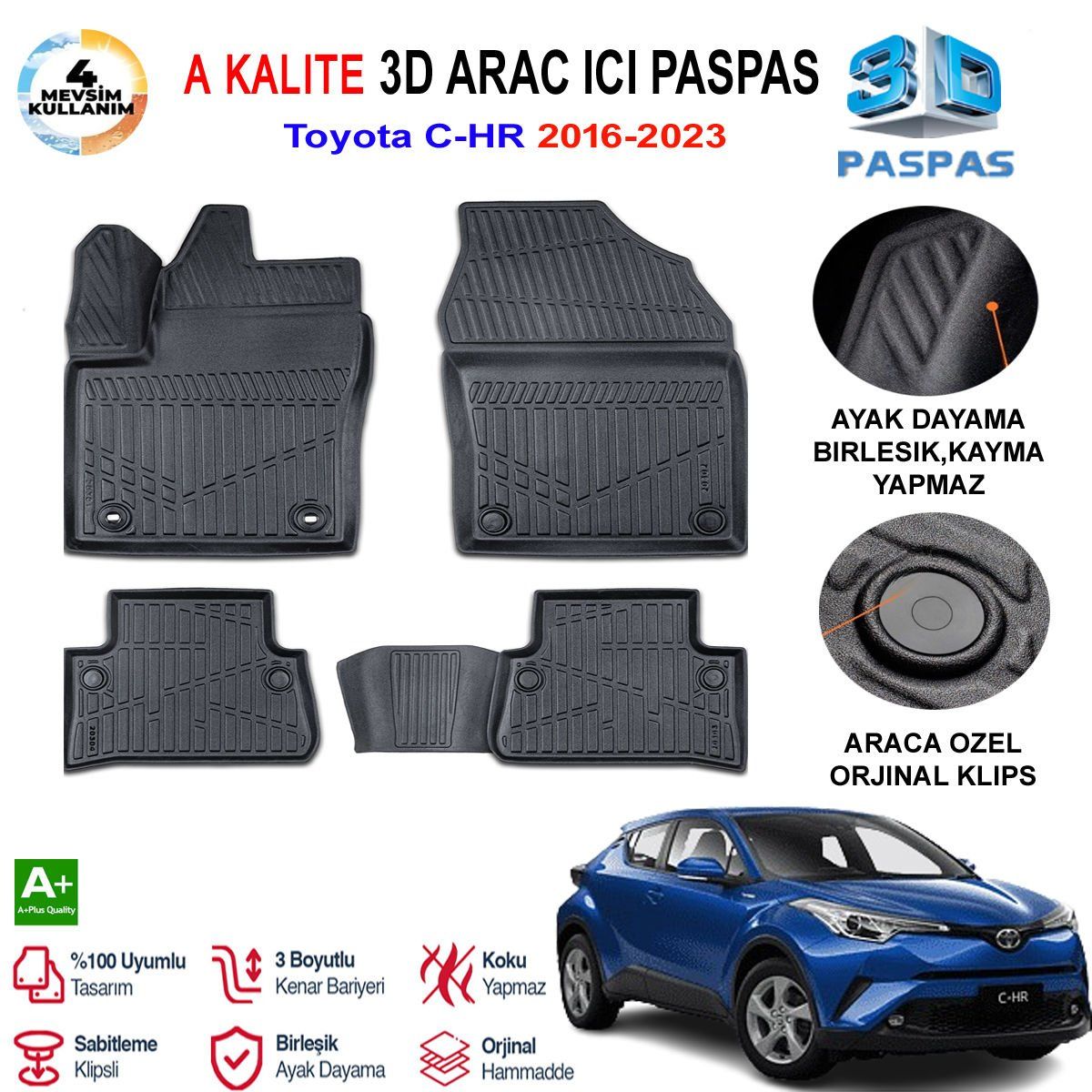 Toyota CHR 3D Paspas Havuzlu Pro 2016-2023 Arası