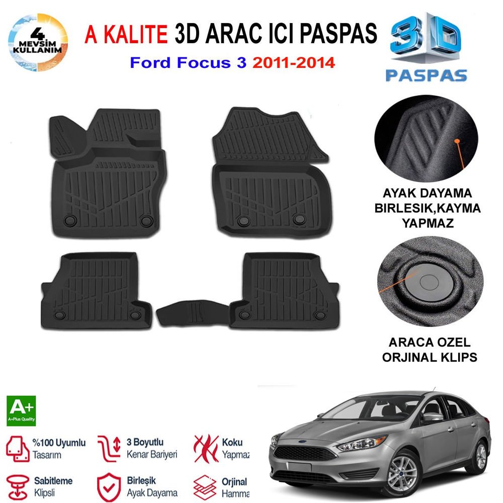 Ford Focus 3 3D Paspas Havuzlu Pro 2011-2014