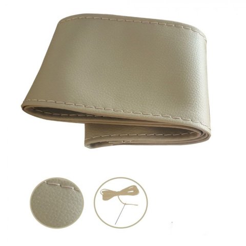 Dikmeli Direksiyon Kılıfı Deri Bej Dikişli