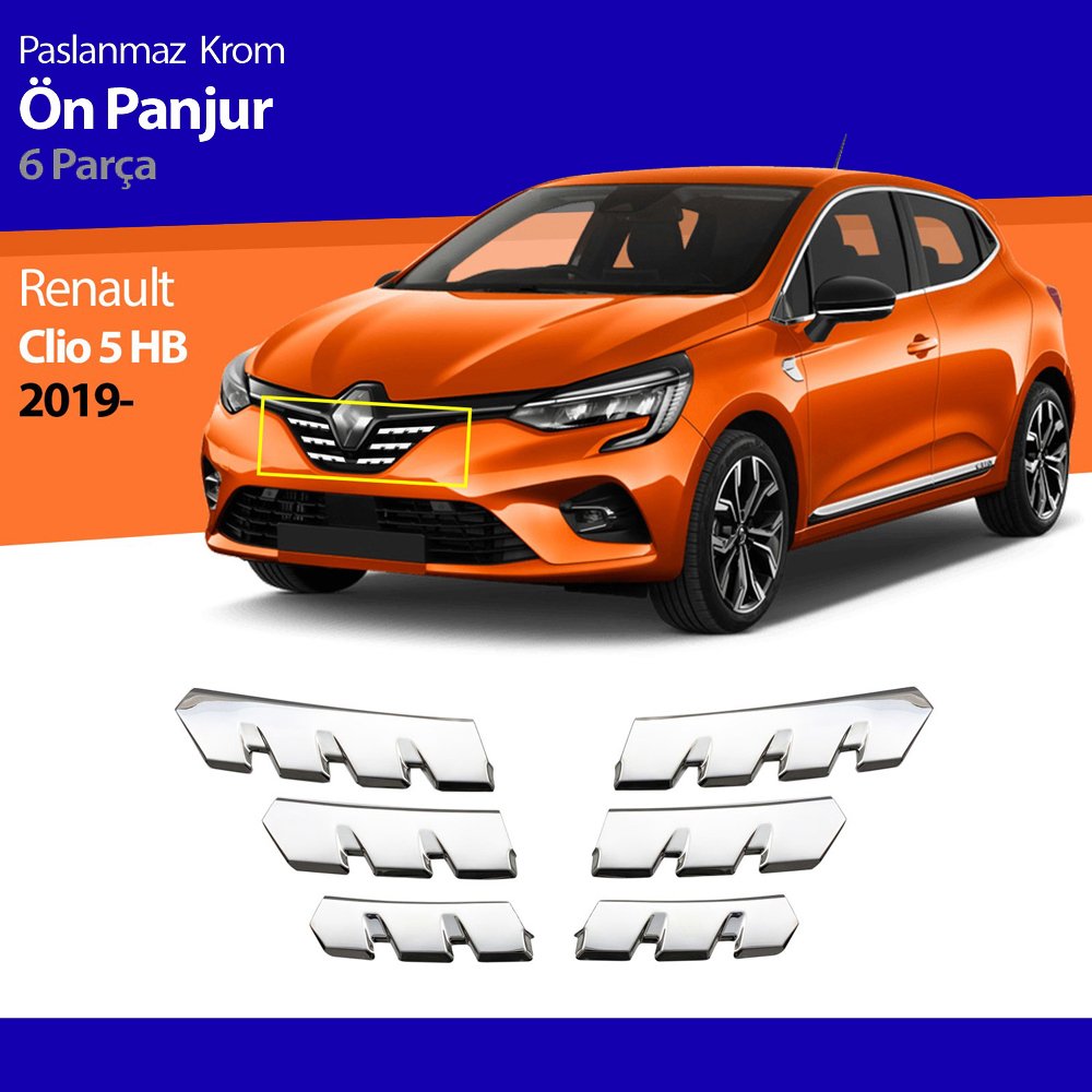 Renault Clio 5 Ön Panjur Alt Çerçevesi Kromu Nikelajı Set