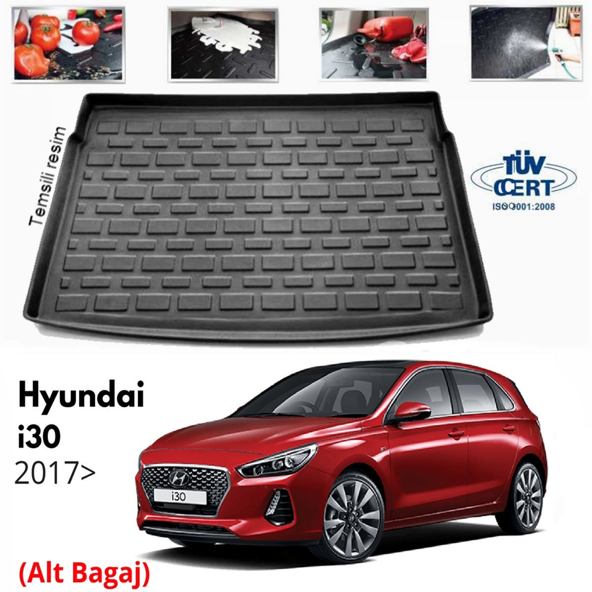 Hyundai i30 Bagaj Havuzu Paspası 2017 Sonrası Kalın Stepne