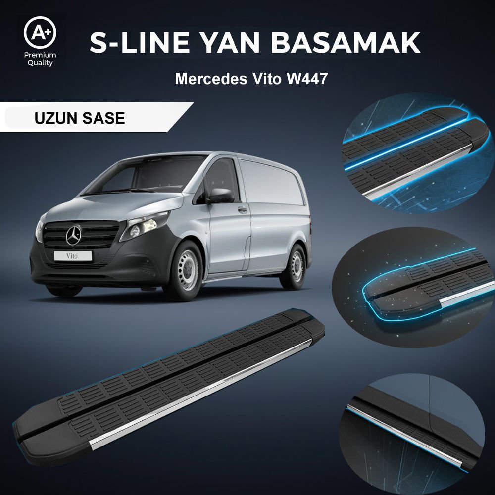 Mercedes Vito W447 UZUN S-Line Premium Krom Yan Basamak 2014 Sonrası