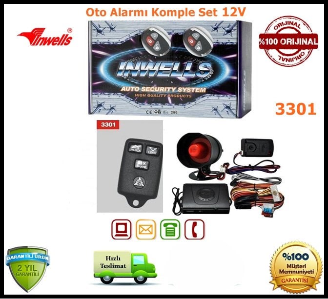 Oto Alarmı Sistemi Uzaktan Kumandalı İnwells 12V 3301