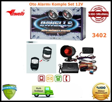 Oto Alarmı Sistemi Uzaktan Kumandalı İnwells 12V 3402