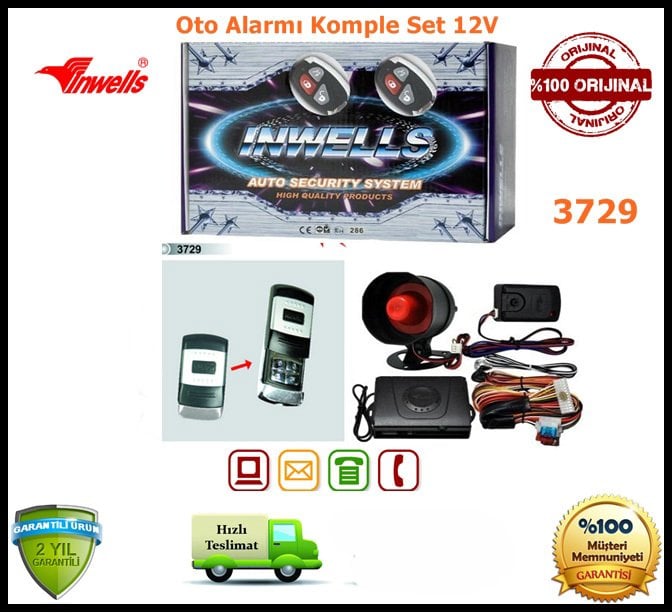 Oto Alarmı Sistemi Uzaktan Kumandalı İnwells 12V 3729