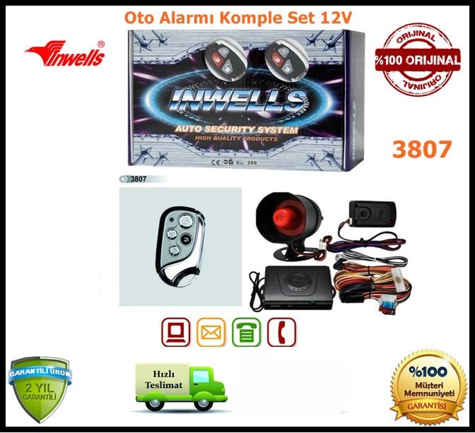 Oto Alarmı Sistemi Uzaktan Kumandalı İnwells 12V 3807