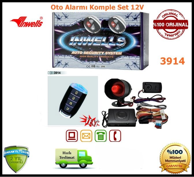 Oto Alarmı Sistemi Uzaktan Kumandalı İnwells 12V 3914