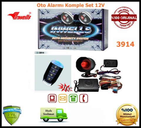 Oto Alarmı Sistemi Uzaktan Kumandalı İnwells 12V 3914