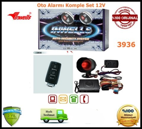 Oto Alarmı Sistemi Uzaktan Kumandalı İnwells 12V 3936