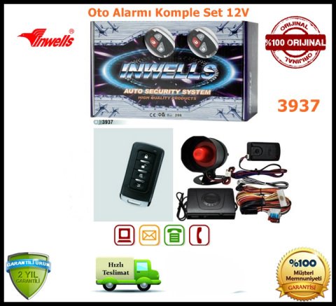 Oto Alarmı Sistemi Uzaktan Kumandalı İnwells 12V 3937