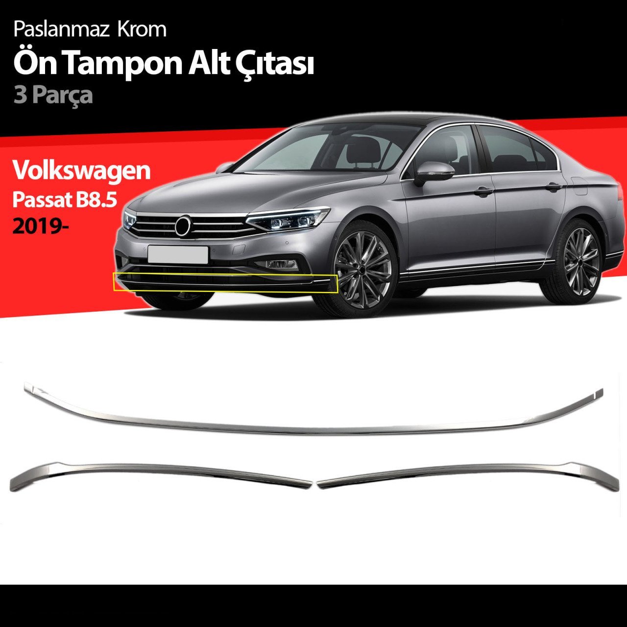 Volkswagen Passat B8.5 Ön Tampon Alt Çıtası Kromu 2019 Sonrası