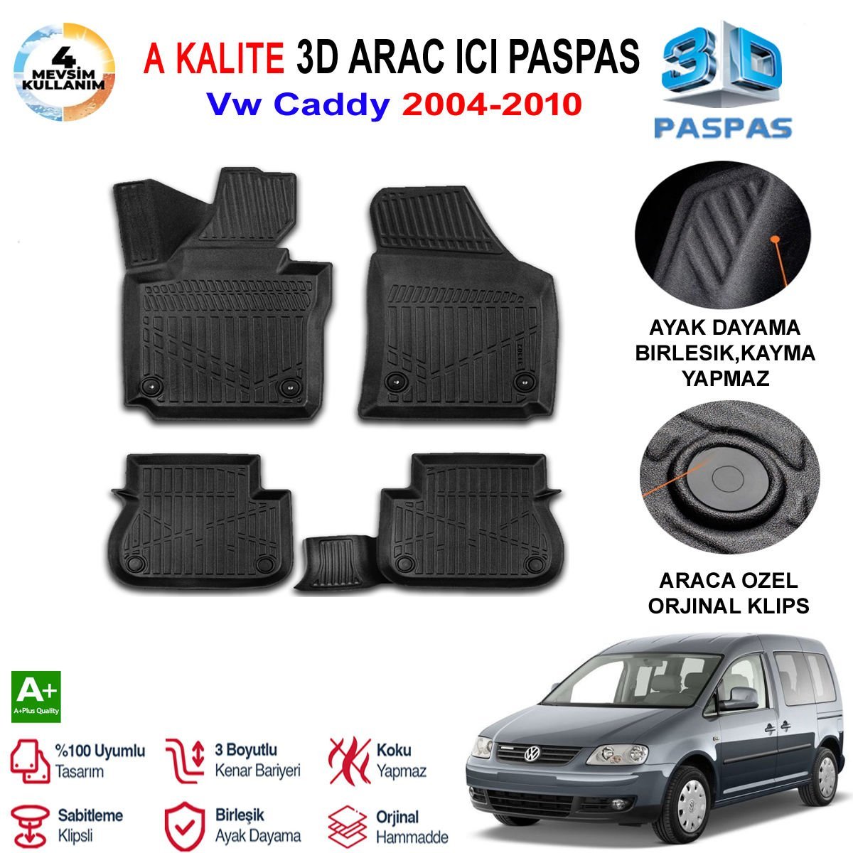 Vw Caddy 3D Paspas Havuzlu Pro 2005-2010