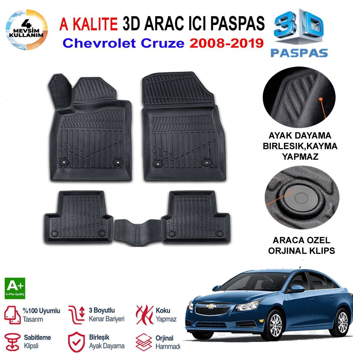 Chevrolet Cruze 3D Paspas Havuzlu Pro 2008-2019 Arası