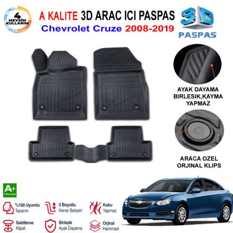 Chevrolet Cruze 3D Paspas Havuzlu Pro 2008-2019 Arası