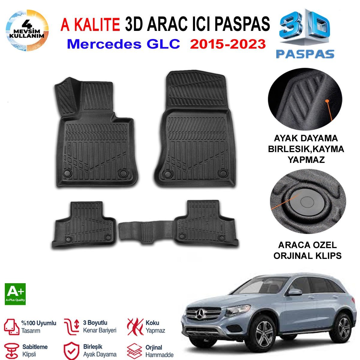 Mercedes GLC  3D Paspas Havuzlu Pro 2015-2023 Arası