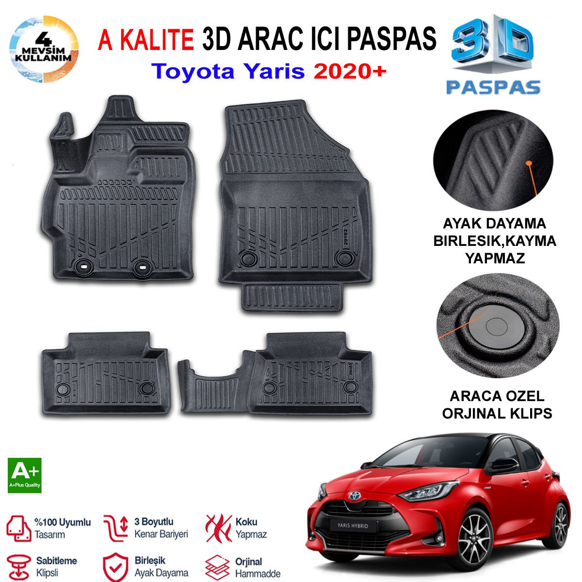 Toyota Yaris 3D Paspas Havuzlu Pro 2020 Sonrası