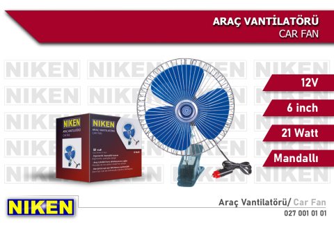Araç İçi Fan Oto Vantilatör 12 Volt Mandallı 6inç