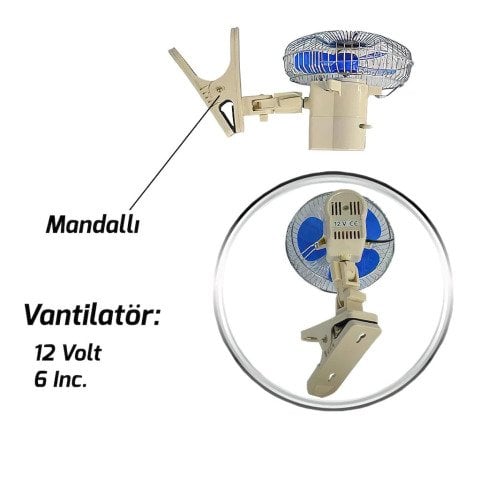 Araç İçi Fan Oto Vantilatör 24 Volt Mandallı 6inç