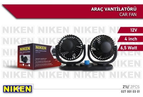 Araç İçi Fan Oto Vantilatör 12 Volt Çift Başlı 4inç