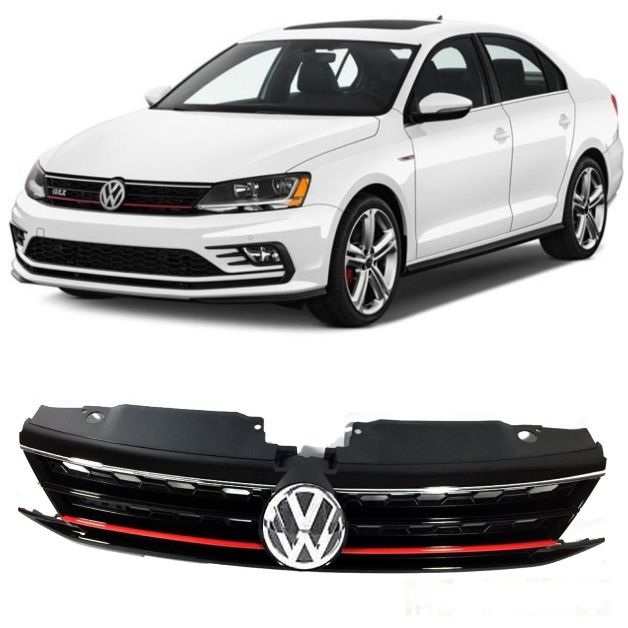 Volkswagen Jetta MK6 Ön Panjur Gli Kırmızı Şeritli Siyah 2015-