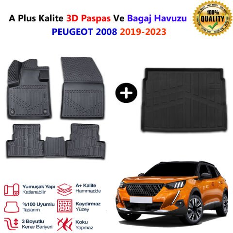 Peugeot 2008 3D Paspas Havuzlu Ve Bagaj Havuzu seti 2019-2023