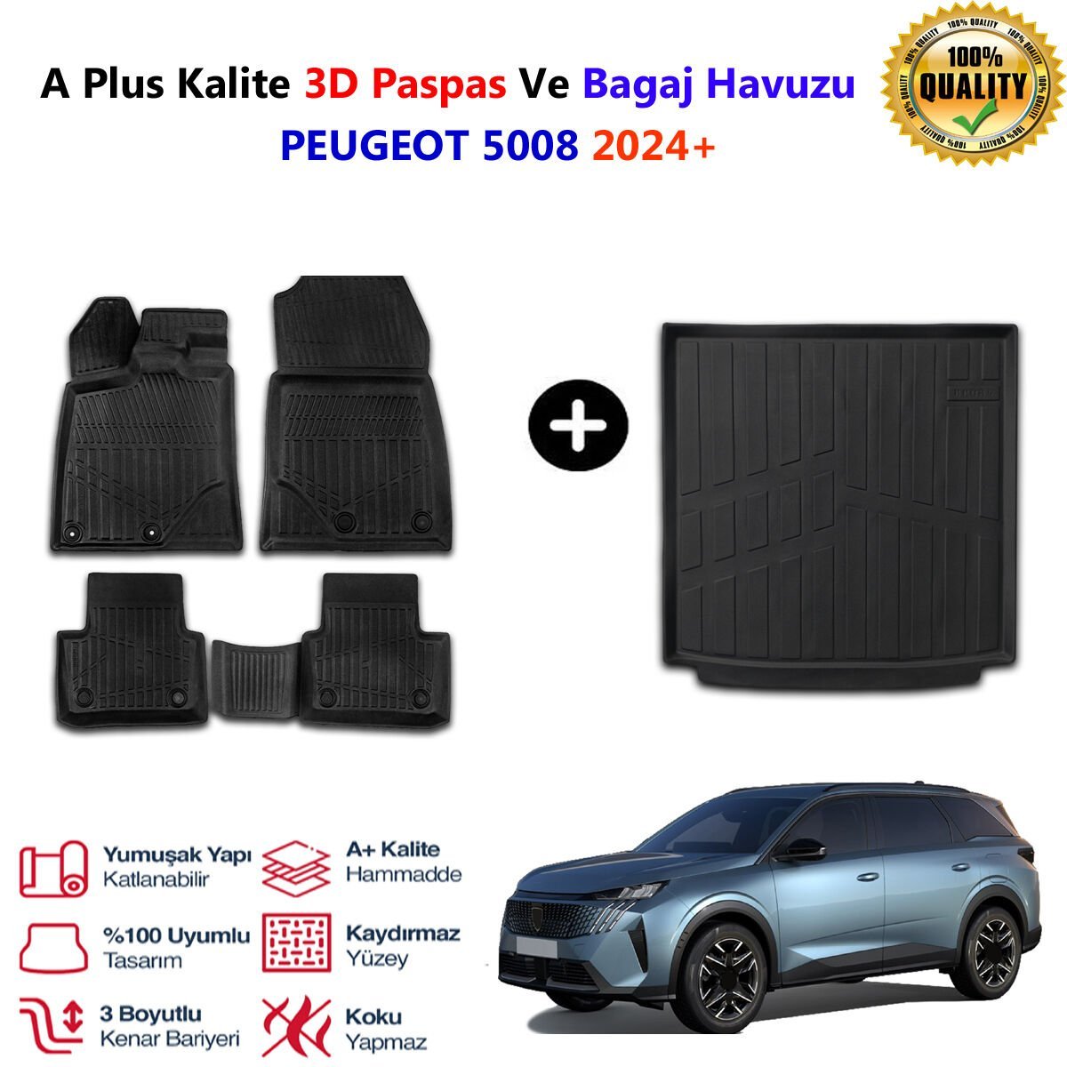 Peugeot 5008 3D Paspas Havuzlu Ve Bagaj Havuzu seti 2024 Sonrası