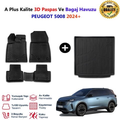 Peugeot 5008 3D Paspas Havuzlu Ve Bagaj Havuzu seti 2024 Sonrası