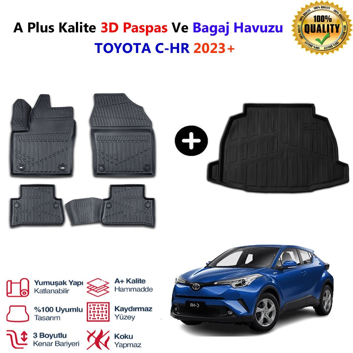 Toyota Chr 3D Paspas Havuzlu Ve Bagaj Havuzu seti 2023 Sonrası