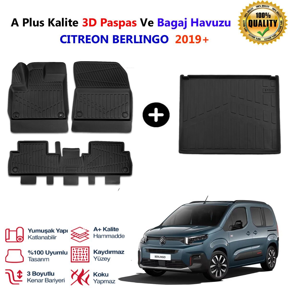 Citroen Berlingo 3D Paspas Havuzlu Ve Bagaj Havuzu seti 2019 Sonrası