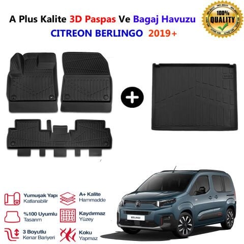 Citroen Berlingo 3D Paspas Havuzlu Ve Bagaj Havuzu seti 2019 Sonrası