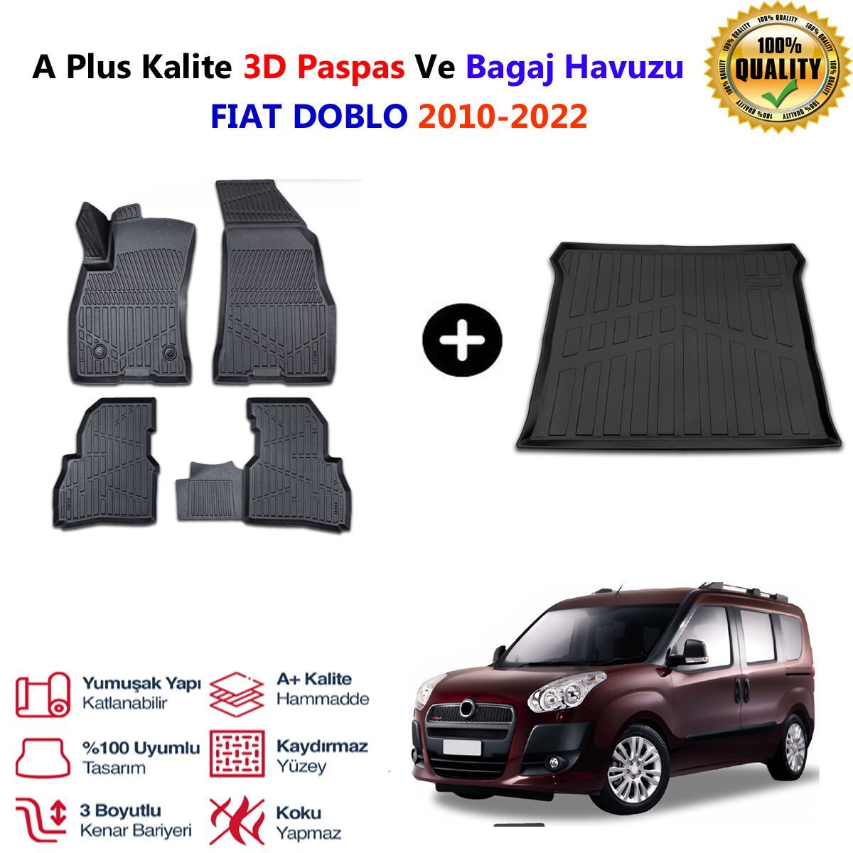 Fiat Doblo 2 3D Paspas Havuzlu Ve Bagaj Havuzu seti 2010-2022