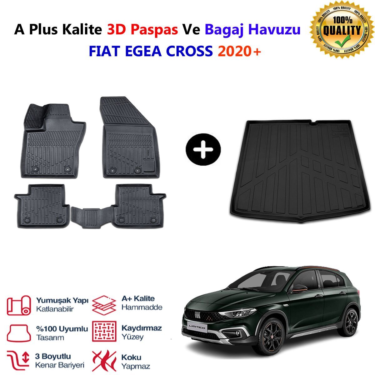 Fiat Egea Cross 3D Paspas Havuzlu Ve Bagaj Havuzu seti 2020 Sonrası