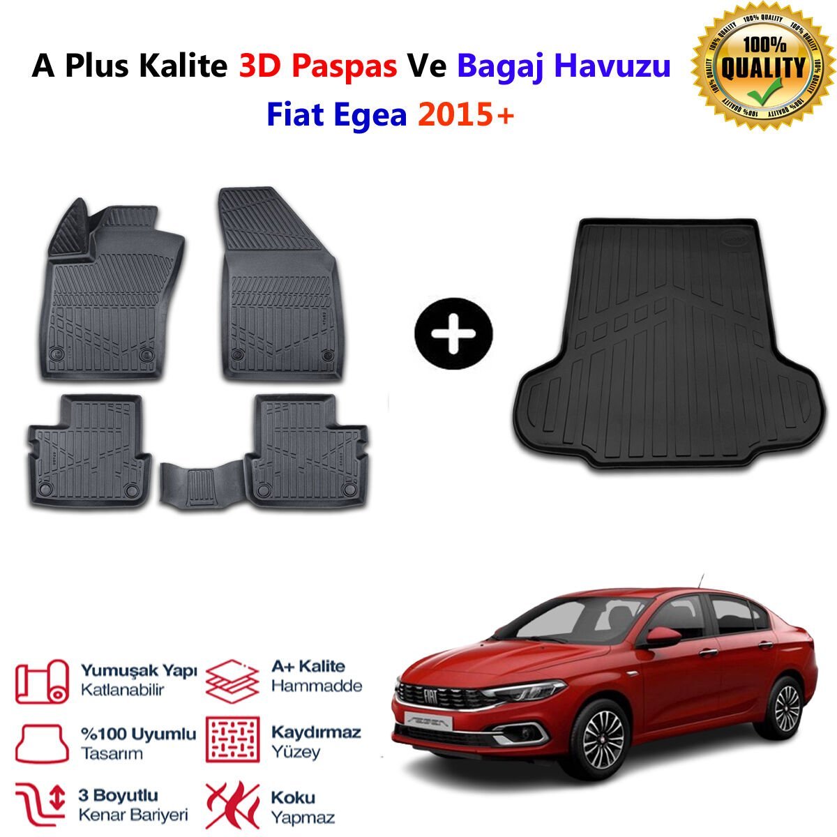 Fiat Egea 3D Paspas Havuzlu Ve Bagaj Havuzu seti 2015 Sonrası