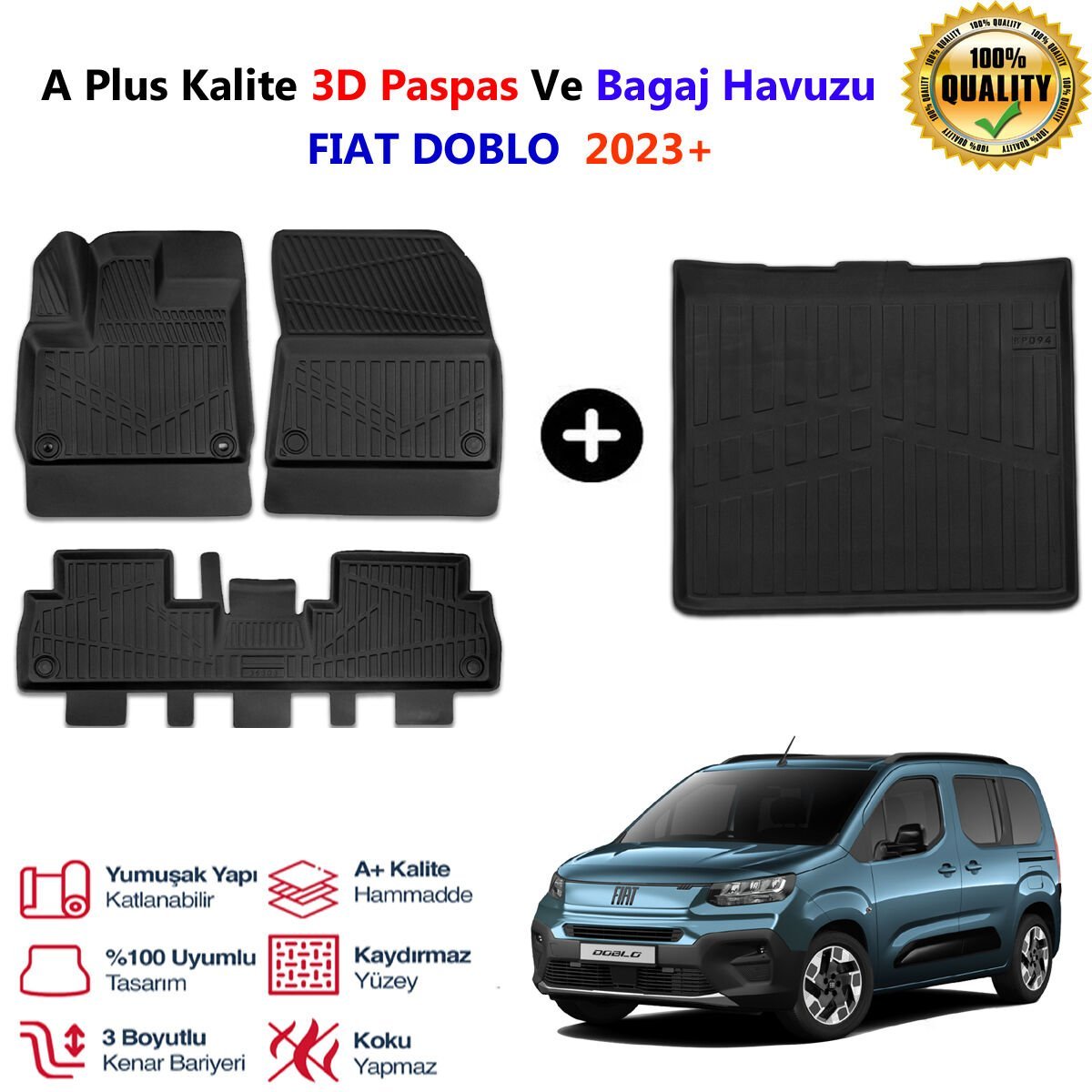 Fiat Doblo 3D Paspas Havuzlu Ve Bagaj Havuzu seti 2023 Sonrası