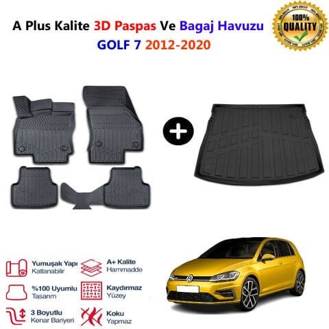 Vw Golf 7  3D Paspas Havuzlu Ve Bagaj Havuzu seti 2012-2020